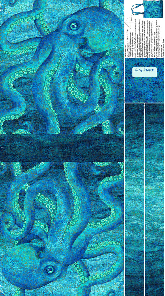Fabric Art - Northcott Enigma - Octopus Canvas Light Weight) TOTE BAG PANEL