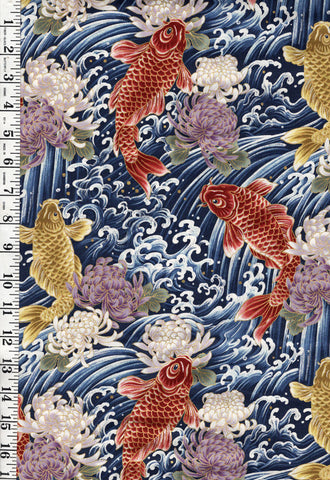 *Quilt Gate - Carp, Crested Waves & Mums - HR3510-12C - NAVY