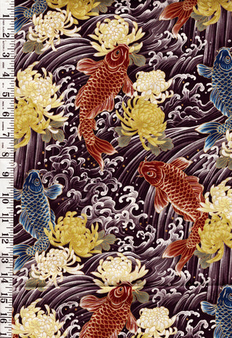 *Quilt Gate - Carp, Crested Waves & Mums - HR3510-12D - PURPLE