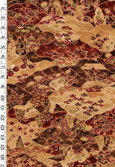 * Japanese Silk - Silk Blend - Japanese Countryside & Clouds with Pines & Cherry Blossoms - Tan & Brown - 1 2/3 yards - ON SALE