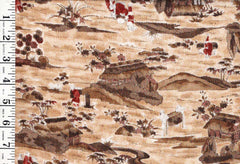 * Japanese Silk - Silk Blend - Japanese Village Countryside - Tan - 1 yard - ON SALE