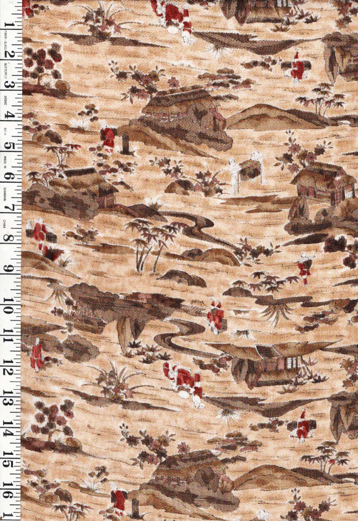 * Japanese Silk - Silk Blend - Japanese Village Countryside - Tan - 1 yard - ON SALE