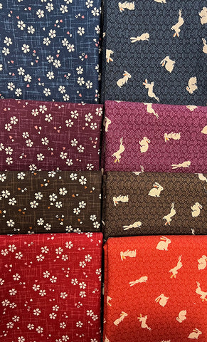 Fat Quarter Color Pack - 8 Japanese NOVELTY Prints - BUNNIES & BLOSSOMS