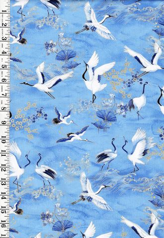 *Asian - Moonlight Collection - Cranes, Crested Waves & Lotus - LOTUS-CM3986 - Sea - By the Half Yard