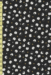 Japanese - Novelty - Cosmo Small Floating Cat Faces & Gold Coins - Dobby Weave - AP41903-1E - Black - By the Half Yard - Last 1/3 Yard