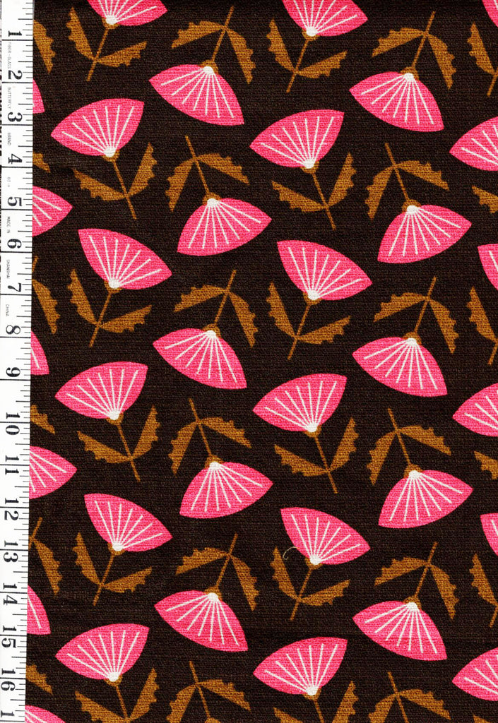 *Asian - Stylized Blossoms - Cloud 9 Organic Cotton - Soft & Drapey - Olive Brown - 52" Wide - By the Half Yard