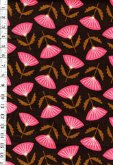 *Asian - Stylized Blossoms - Cloud 9 Organic Cotton - Soft & Drapey - Olive Brown - 52" Wide - By the Half Yard