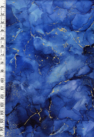Fabric Art - Northcott Midas Touch - Abstract Gold Metallic Rockery - DM27630-48 - COBALT - By the Half Yard - Last 1 1/8 Yards