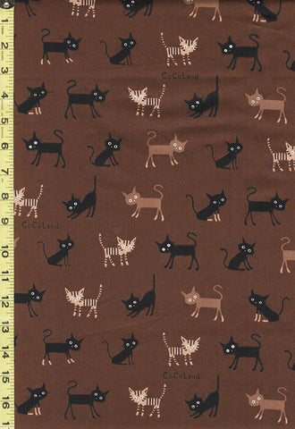 Japanese Novelty - Cocoland Wide Eye Electrified SMALL Cats - Oxford Cloth - CO-10002-2D - BROWN - Last 1 1/2 Yards