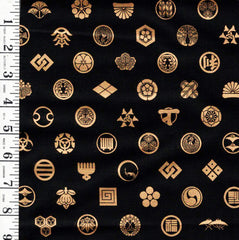 Japanese - Cosmo - Dark Gold Metallic Crests - Black - AP51803-3A - By the Half Yard - Last 2 1/8 Yards