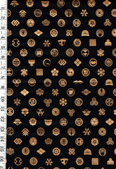 Japanese - Cosmo - Dark Gold Metallic Crests - Black - AP51803-3A - By the Half Yard - Last 2 1/8 Yards