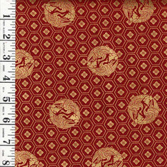 *Quilt Gate - Crane Crests & Hexagons - Gold Metallic - HR3530-13D - Brick - By the Half Yard