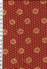 *Quilt Gate - Crane Crests & Hexagons - Gold Metallic - HR3530-13D - Brick - By the Half Yard