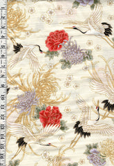 Japanese - Cosmo Flying Cranes, Mums, Peonies & Cherry Blossoms - Shantung Dobby Weave - AP42901-2A - CREAM