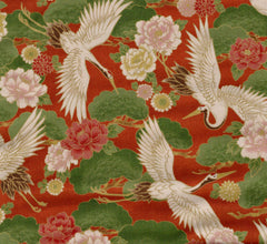 *Japanese - Flying Cranes, Pines & Peonies (Slightly Denser/ Heavier Weight) - CYS-1001-D - Brick - By the Half Yard