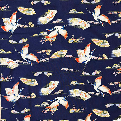 Furoshiki - Japanese Wrapping Cloth - Flying Cranes - Navy - ONE ONLY