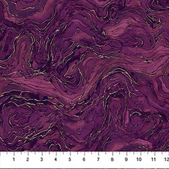Fabric Art - Northcott Midas Touch - Abstract Gold Metallic Ripples - DM26835-28 - Plum Magenta - By the Half Yard