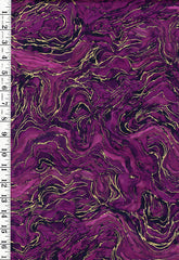 Fabric Art - Northcott Midas Touch - Abstract Gold Metallic Ripples - DM26835-28 - Plum Magenta - By the Half Yard