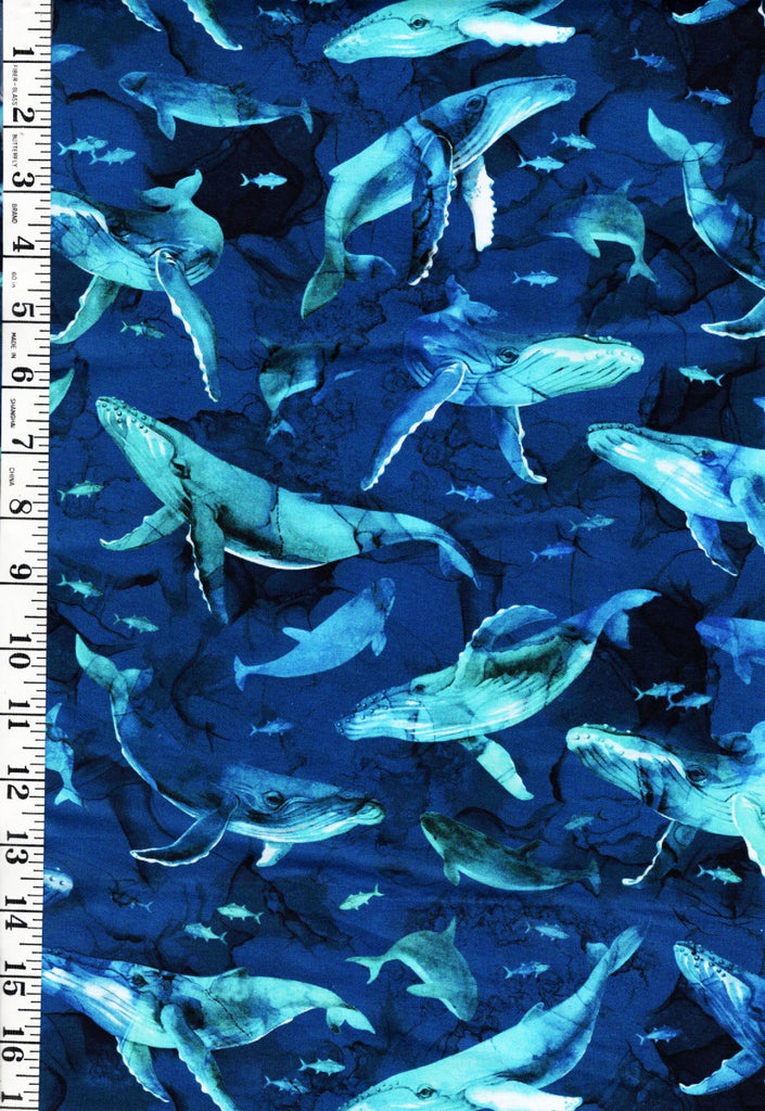 *Fabric Art - Northcott Deep Blue - Humpback Whales & Fish - DP28122-48 - Dark Navy - By the Half Yard