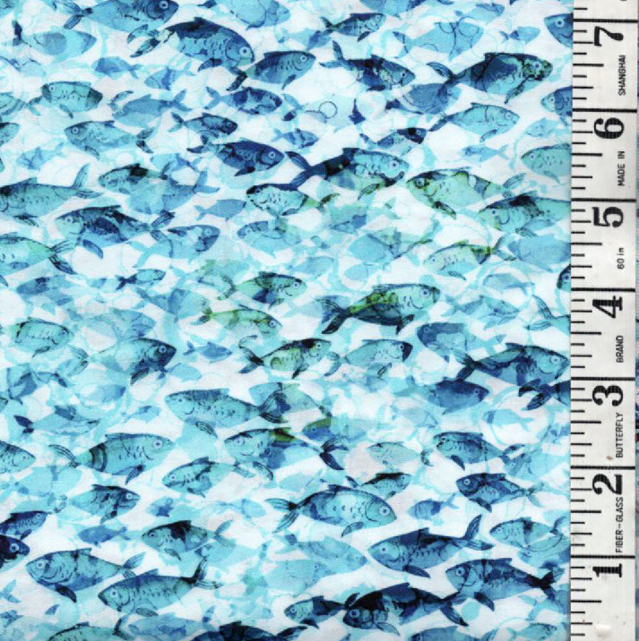 *Fabric Art - Northcott Deep Blue - Compact Small Blue Fish - DP28123-10 - White - By the Half Yard