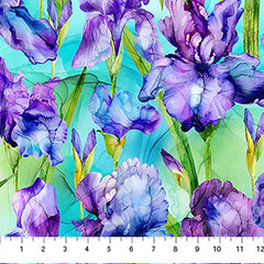*Fabric Art - Northcott Infatuation - Iris Feature - DP-28613-64 - Turquoise - Green - Multi - By the Half Yard