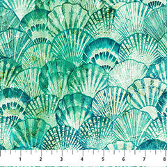 Tropical - Northcott VITAMIN SEA - Sea Scallop Shells - DP25419-64 - Turquoise-Multi - Last 2 3/4 Yards