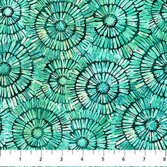 Tropical - Northcott VITAMIN SEA - Stylized Seashell Medallions - DP25420-66 - Turquoise-Multi