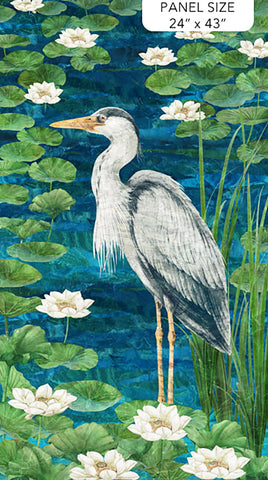 Fabric Art - Northcott Tranquil Waters - Heron, Lotus Leaves & Water Lilies - DP27205-48 - PANEL - LAST ONE