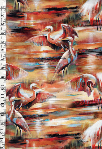 Fabric Art - Northcott Tranquil Tides - Heron Gathering - DP27613-55 - Multi-Colors - By the Half Yard