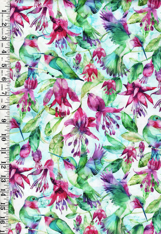 Fabric Art - Northcott Concerto - Colorful Hummingbirds & Fuchsia - DP27828-42 - Multi-Colors - By the Half Yard - Last 2 2/3 Yards
