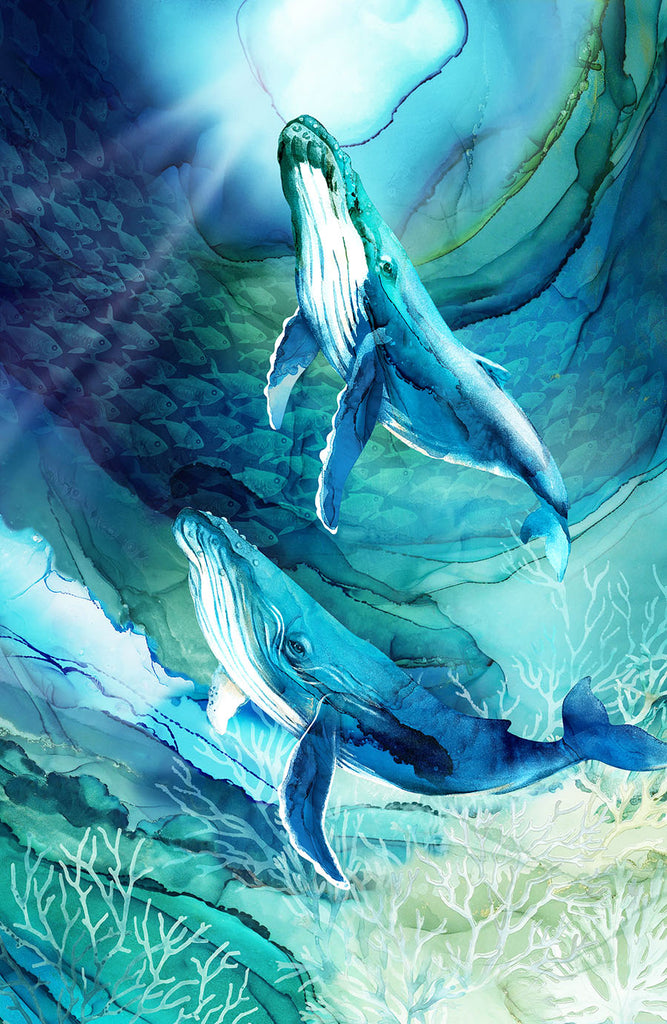 *Fabric Art - Northcott Deep Blue - Humpback Whale PANEL - DP28120-48 - By the Panel