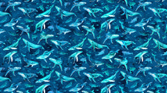 *Fabric Art - Northcott Deep Blue - Humpback Whales & Fish - DP28122-48 - Dark Navy - By the Half Yard