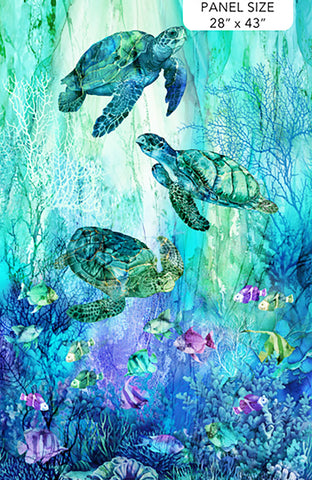 *Fabric Art - Northcott CORAL REEF - Turtles, Colorful Fish & Coral - DP28875-66 - By the Panel
