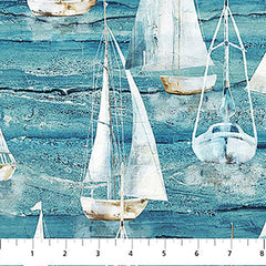 *Fabric Art - Northcott SMOOTH SAILING - LARGE SAIL BOATS - DP28908-44 - Blue Multi - By the Half Yard