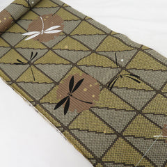 Yukata Fabric - 887 - Dragonflies & Shibori Motif Yukata - Taupe, Light Brown, Dark Gold