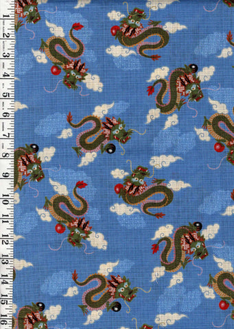 *Japanese - Hanamomen Dragons & Clouds - Textured - Blue - 1/2 Yard Pieces
