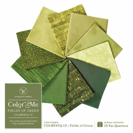 Fat Quarter Color Pack - COLOR ME - FIELDS OF GREEN - 10 Fat Quarter Bundle - ON SALE - SAVE 25%