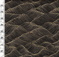 *Asian - SHIZUKA - Stylized Waves - FLEUR-CM3171 - BLACK & Gold Metallic - By the Half Yard