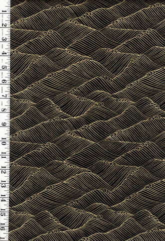 *Asian - SHIZUKA - Stylized Waves - FLEUR-CM3171 - BLACK & Gold Metallic - By the Half Yard