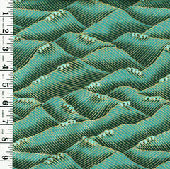 *Asian - SHIZUKA - Stylized Waves - FLEUR-CM3171 - JADE GREEN - TURQUOISE & Gold Metallic - By the Half Yard
