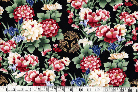 Asian - Kona Bay - Floral Garden & Gold Metallic Cranes (2011) - Black - 6 Pieces - 12