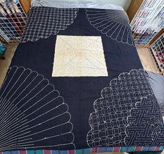 *Japanese Tablecloth - Futon Cover - Vintage with Sashiko Stitching - Indigo - X Large Size - 60"