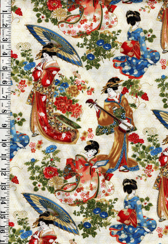 *Asian - Northcott Kyoto Garden Geisha - 23272M- Cream - 1 yard pieces