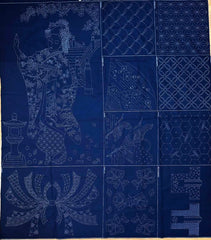 Sashiko Pre-printed Panel - Wagara Multi-Block Geisha Panel - Dark Navy-Indigo - Last One