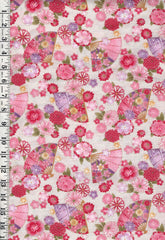 *Japanese - Hishiei - Colorful Floating Flowers & Floral Fans - Dobby Weave - H-7121-6A - Cream - By the Half Yard