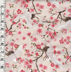 *Japanese - Hishiei Small Flying Cranes & Cherry Blossoms - Dobby Weave - H-7121-7A - Cream - By the Half Yard