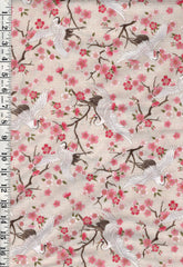 *Japanese - Hishiei Small Flying Cranes & Cherry Blossoms - Dobby Weave - H-7121-7A - Cream - By the Half Yard