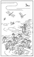 Sashiko Pre-printed Panel - HM-13 - Dragonflies and Iris - Dark Navy - Indigo