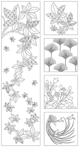 Sashiko Pre-printed Panel - HM-43 - MOMIJIGARI (Autumn Leaf Hunting) - Dark Navy-Indigo