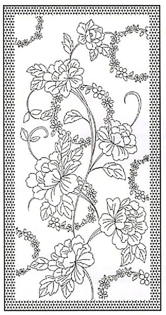 Sashiko Pre-printed Panel - HM-53 - PEONIES - Sashiko Pre-printed Panel - CREAM